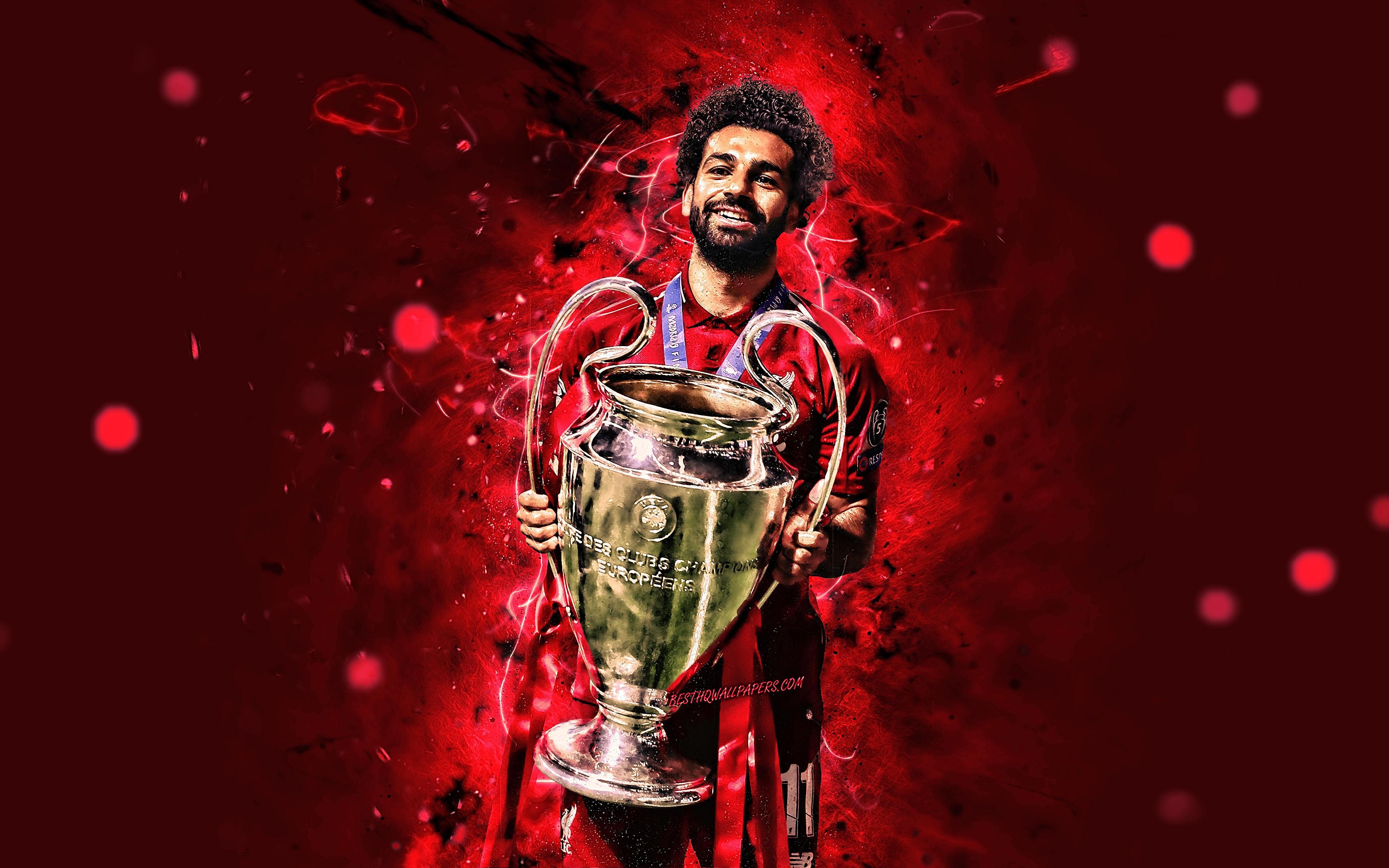 Download wallpaper Mohamed Salah with cup, 4k, UEFA Champions