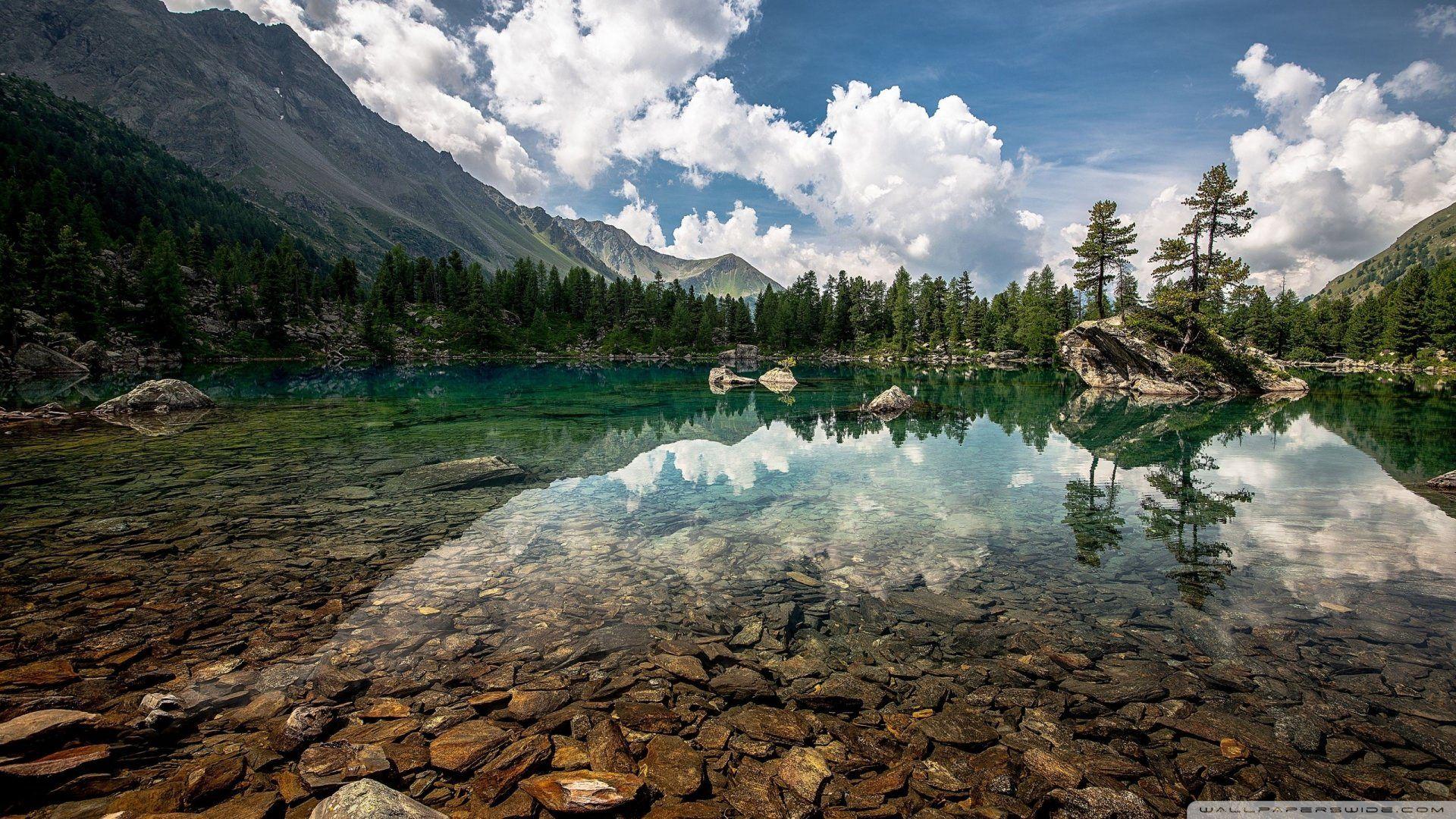 Wallpaper Crystal Clear Mountain Lake [1920x1080]. High Quality