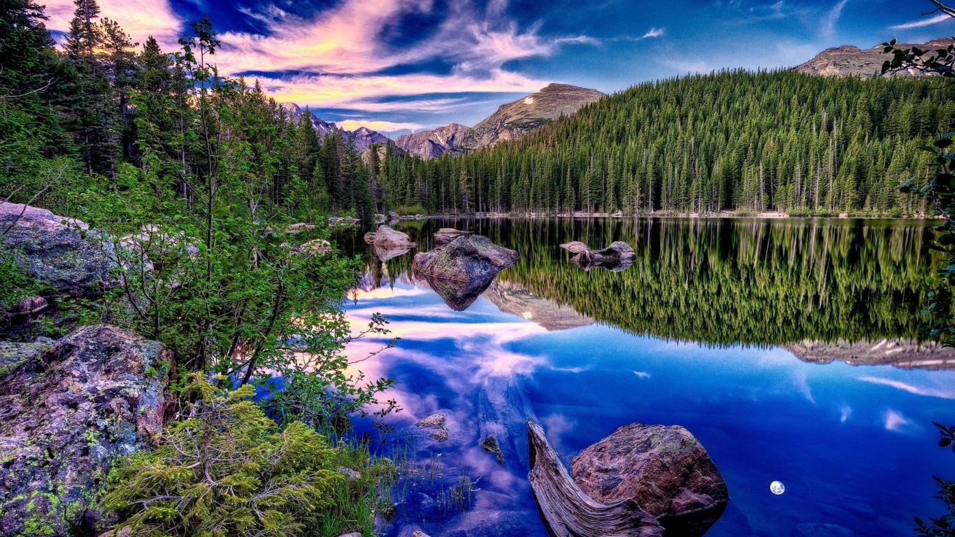Mountains Lake Reflection Tree Shore Crystal Wallpaper HD 3840x2400