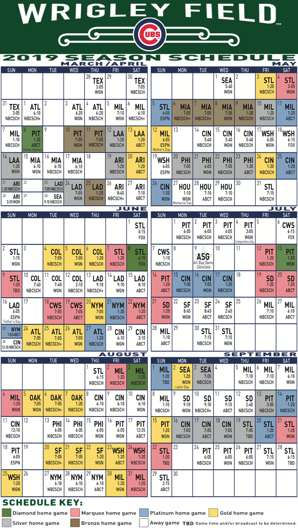 Cubs Schedule Printable