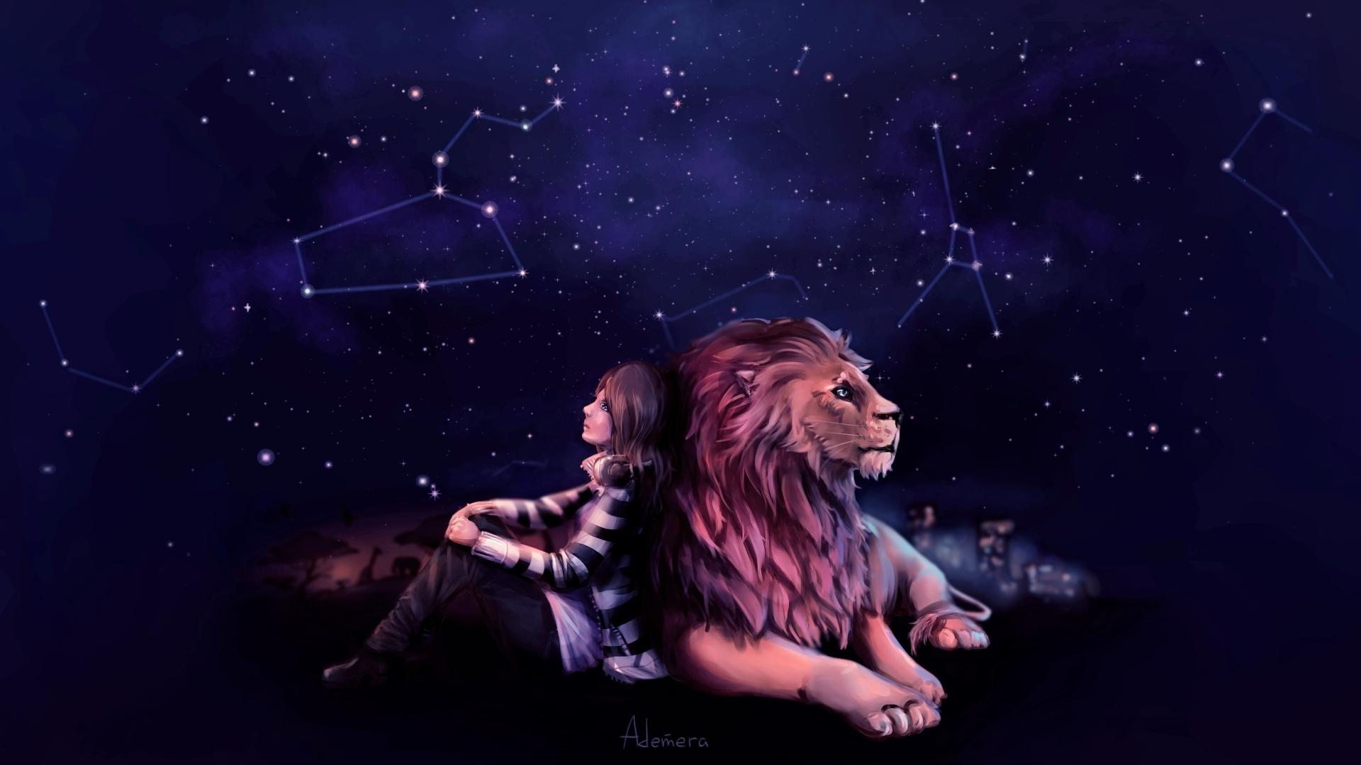 Girl Dreaming With Lion 1080P Laptop Full HD Wallpaper, HD