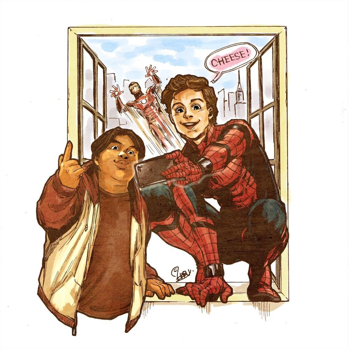 Spiderman: Homecoming.. Peter Parker, Ned Leeds, Tony Stark Iron Man