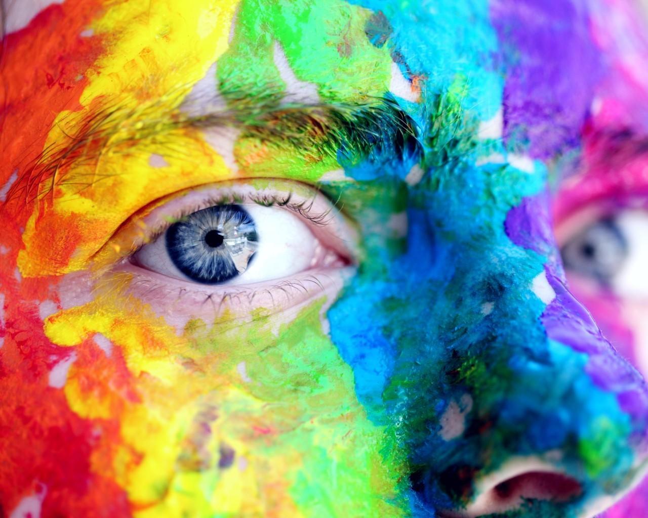 Download 1280x1024 Rainbow Colors, Woman, Close Up Face Wallpaper