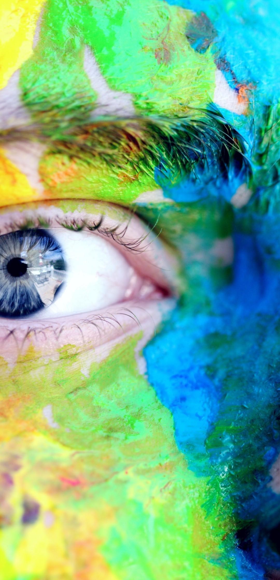 Download 1080x2240 Rainbow Colors, Woman, Close Up Face Wallpaper