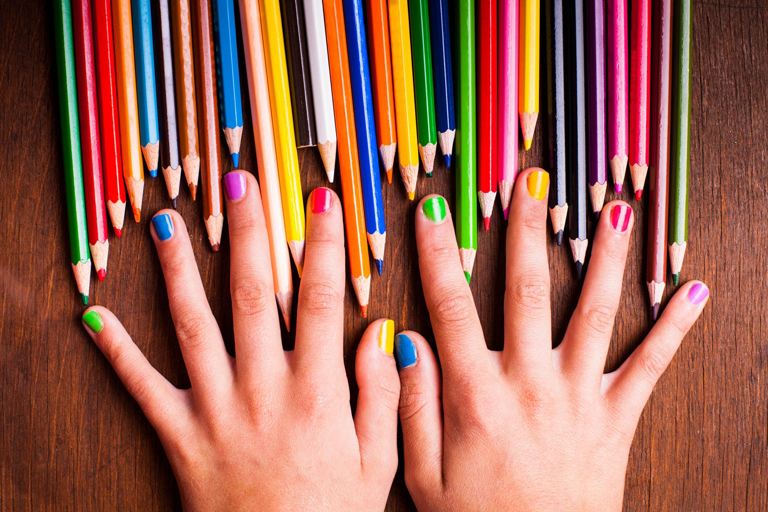 Picture Pencils Manicure rainbow colors Multicolor Hands 2560x1706