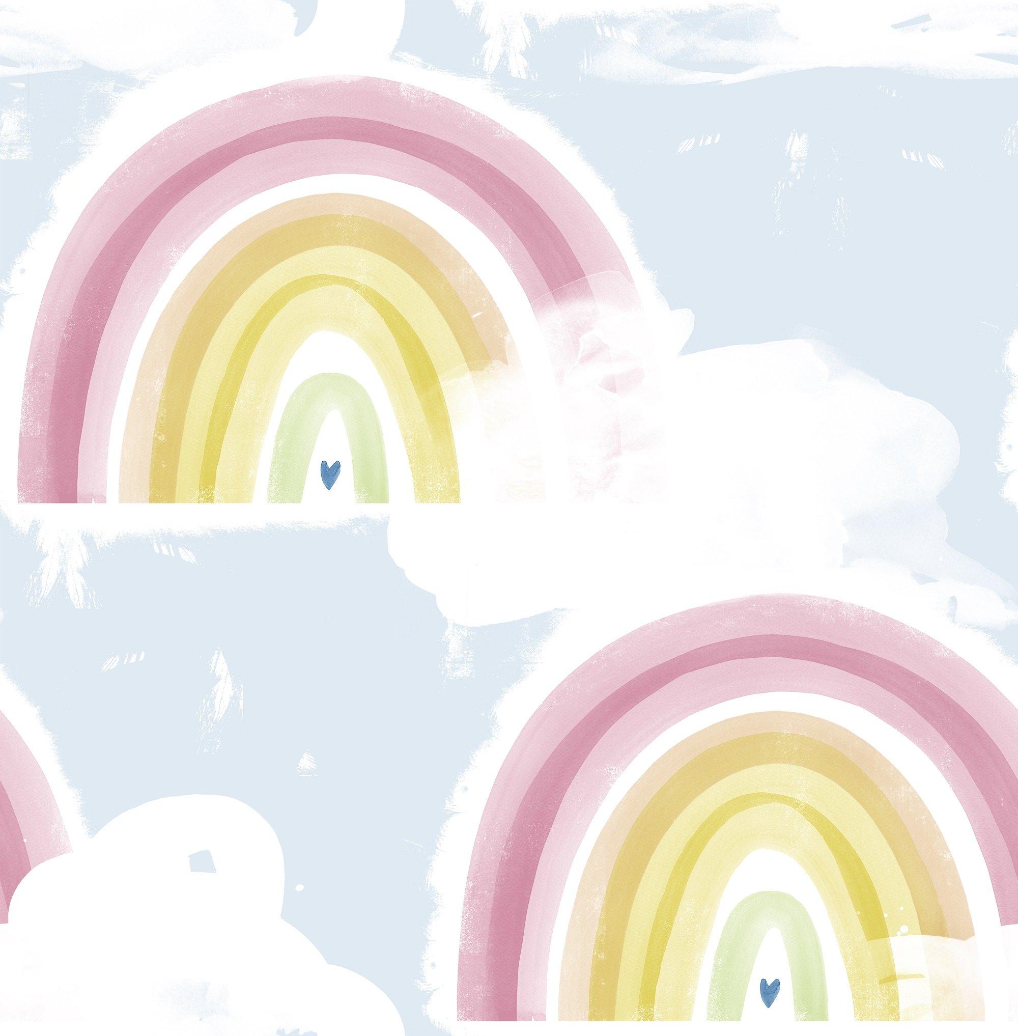 Rainbows Wallpaper in Powder Blue from the Day Dreamers Collection