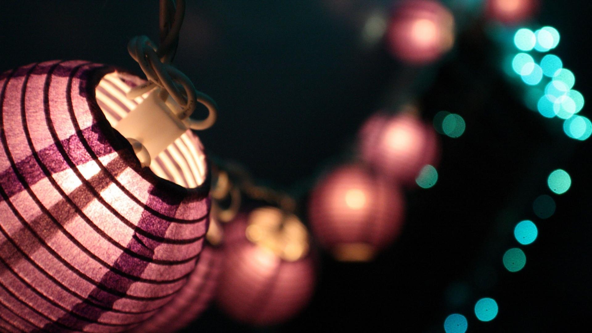 Full HD Wallpaper chinese lantern night blurry light, Desktop