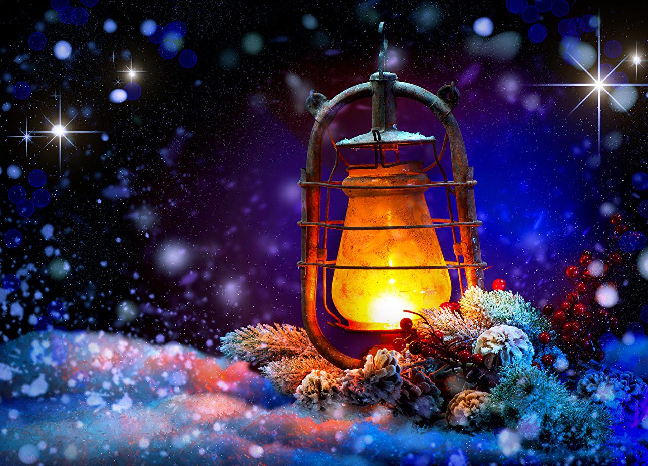 Wallpaper Christmas Lantern Winter Snow Branches night time