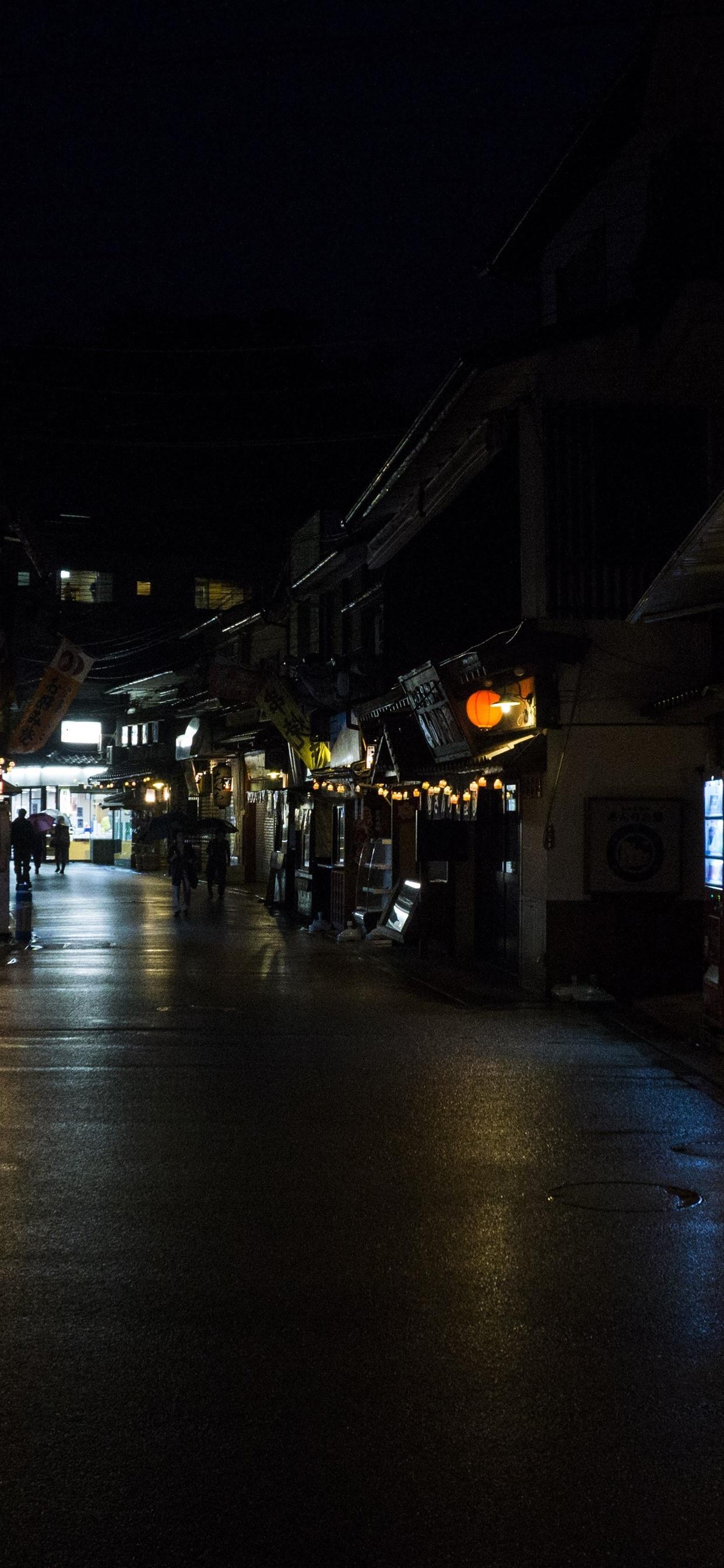 Itsukushima, Japan, city night, street, lanterns 1242x2688 iPhone XS