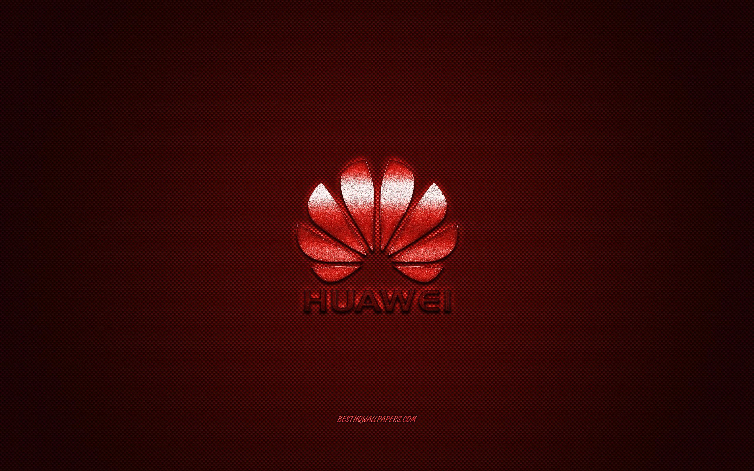 Download wallpaper Huawei logo, red shiny logo, Huawei metal emblem