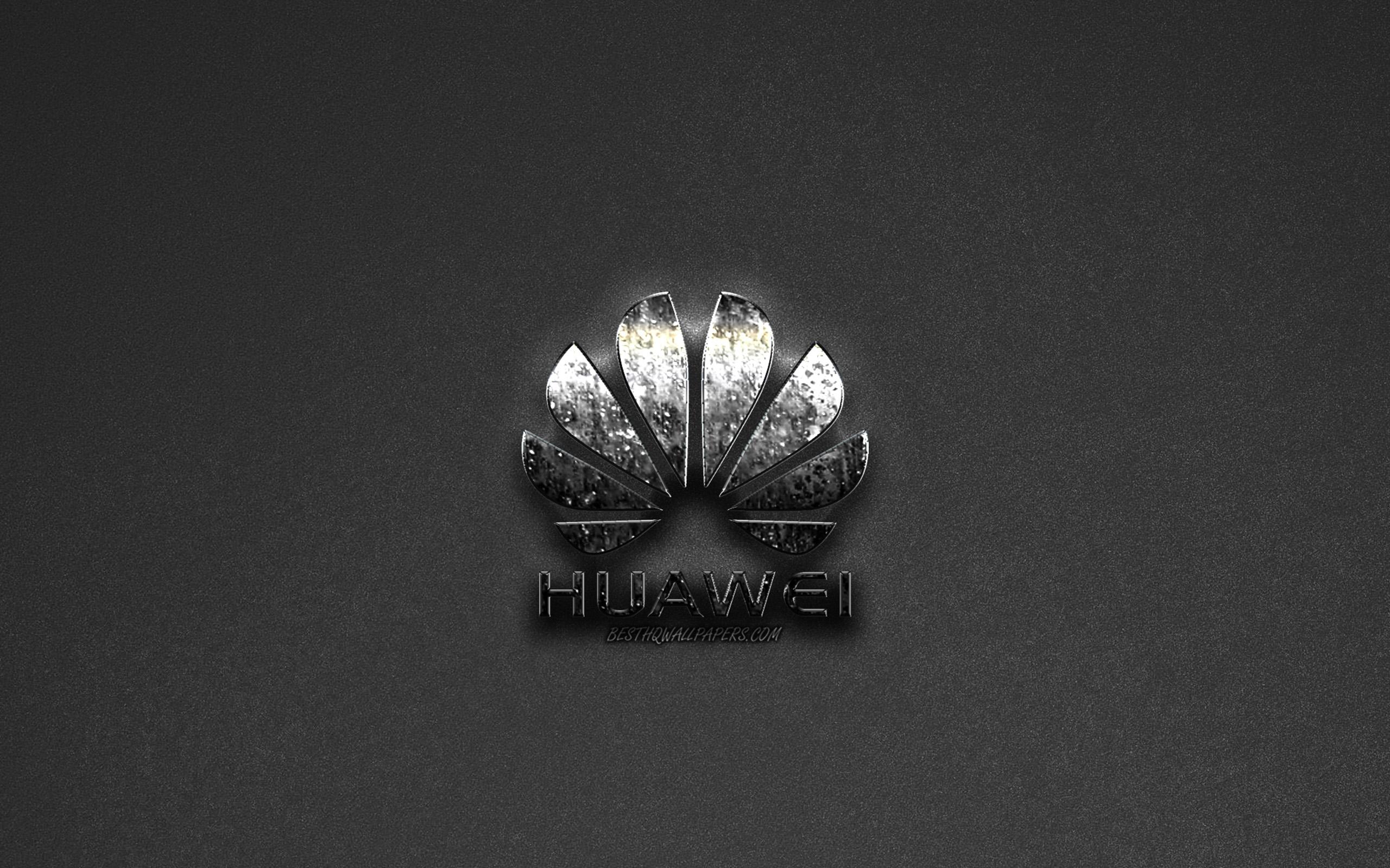 Download wallpaper Huawei Logo, gray background, metallic logo