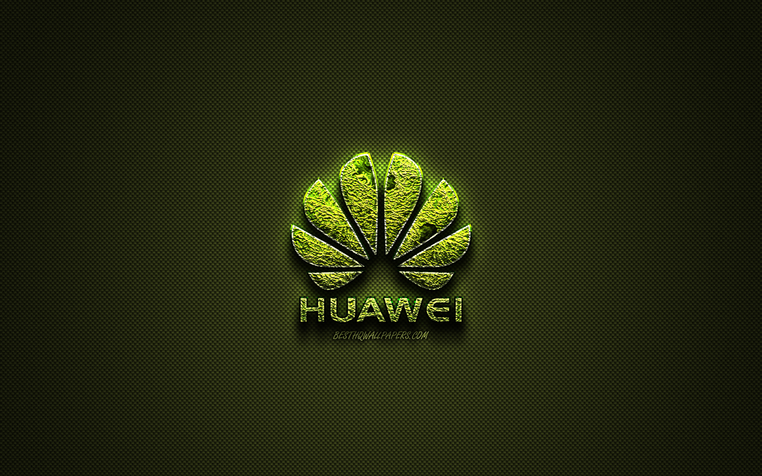 Download wallpaper Huawei logo, green art logo, floral art logo