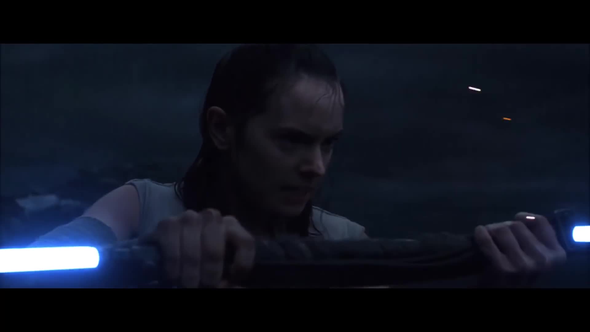 Rey Fights Luke With A Double Bladed Lightsaber GIF