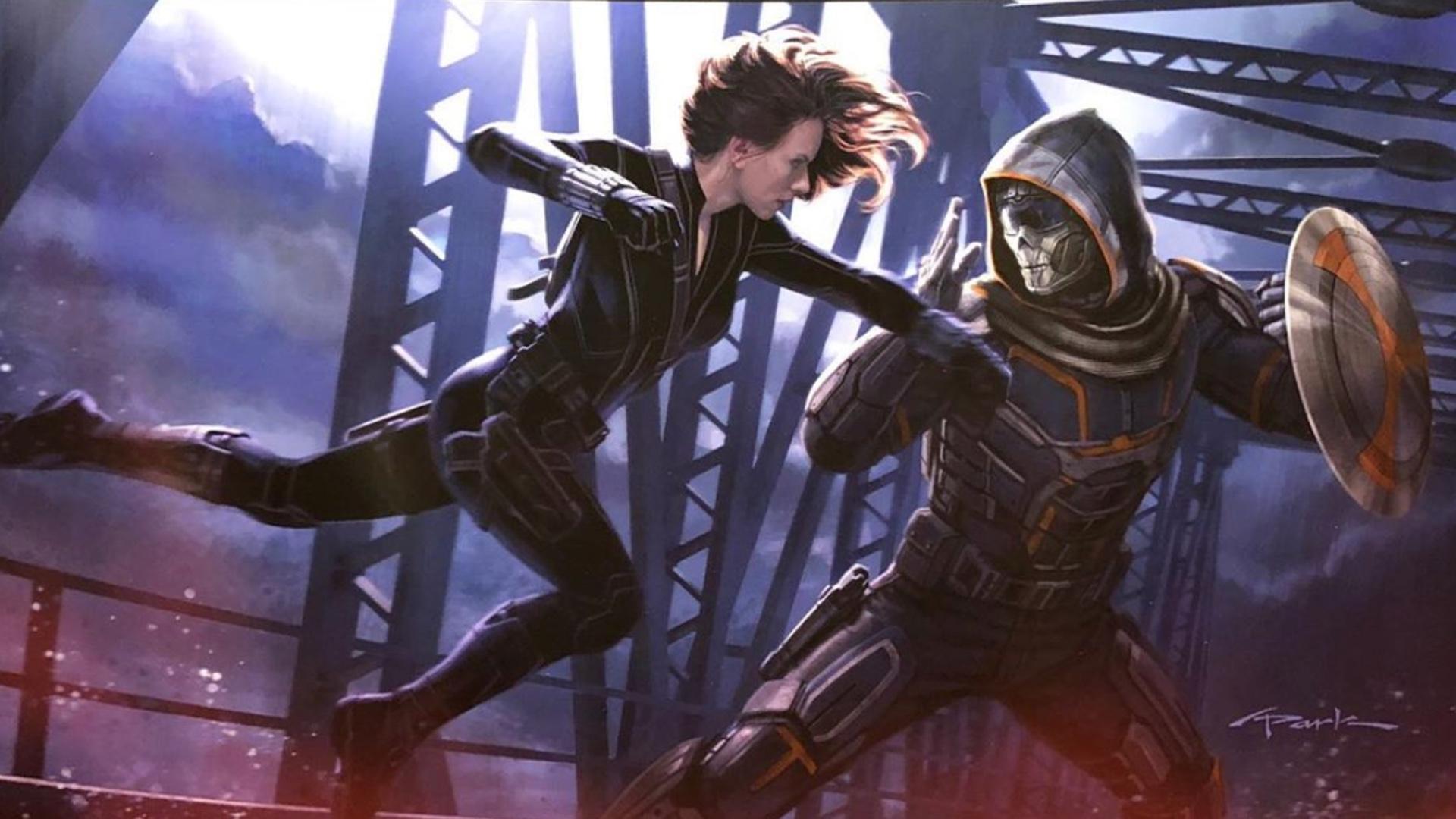 BLACK WIDOW Movie Poster Art Shows Black Widow Fighting Taskmaster