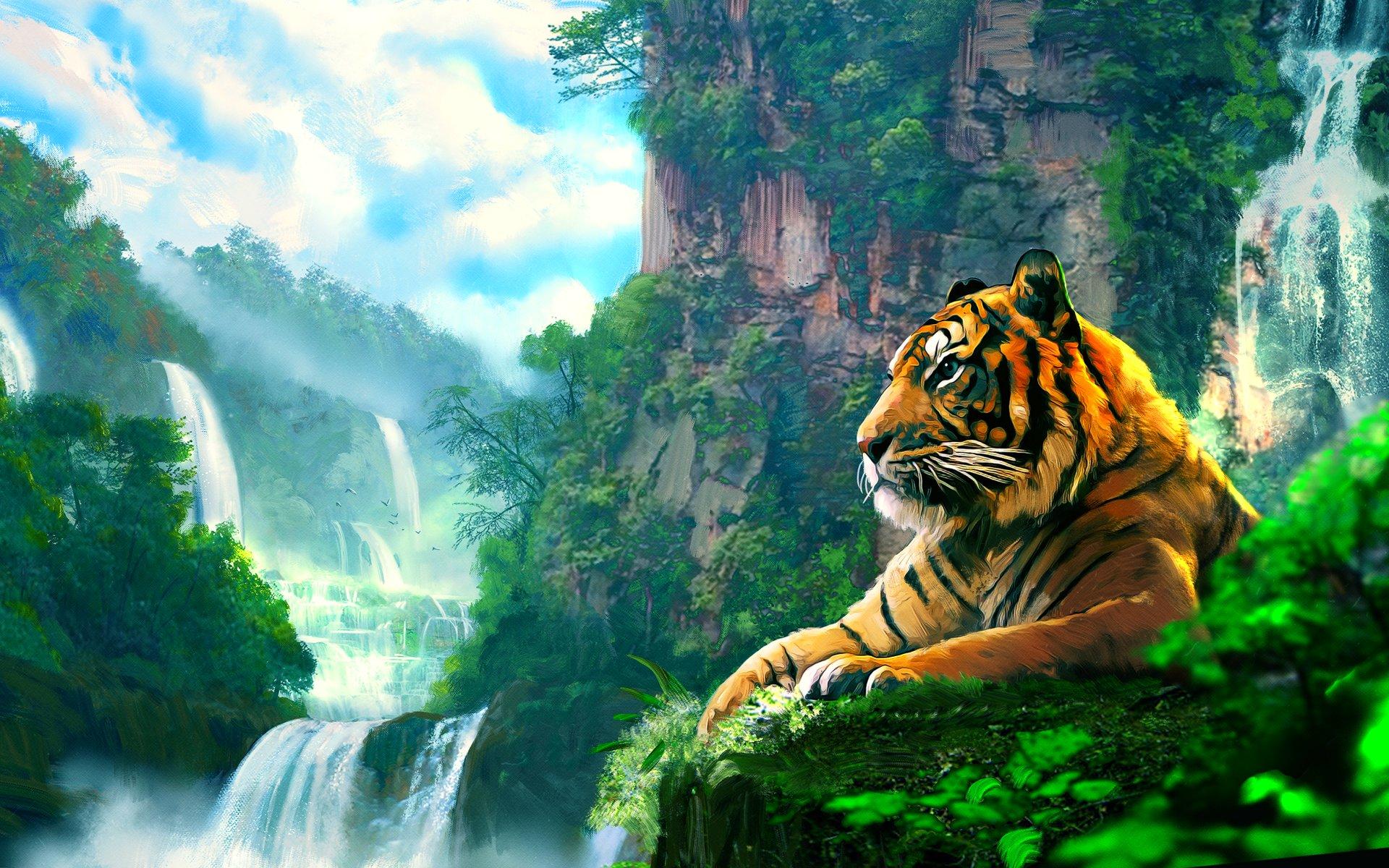 tiger, Cat, Predator, Cats, Fantasy, Asian, Oriental, Nature, Jungle Wallpaper HD / Desktop and Mobile Background