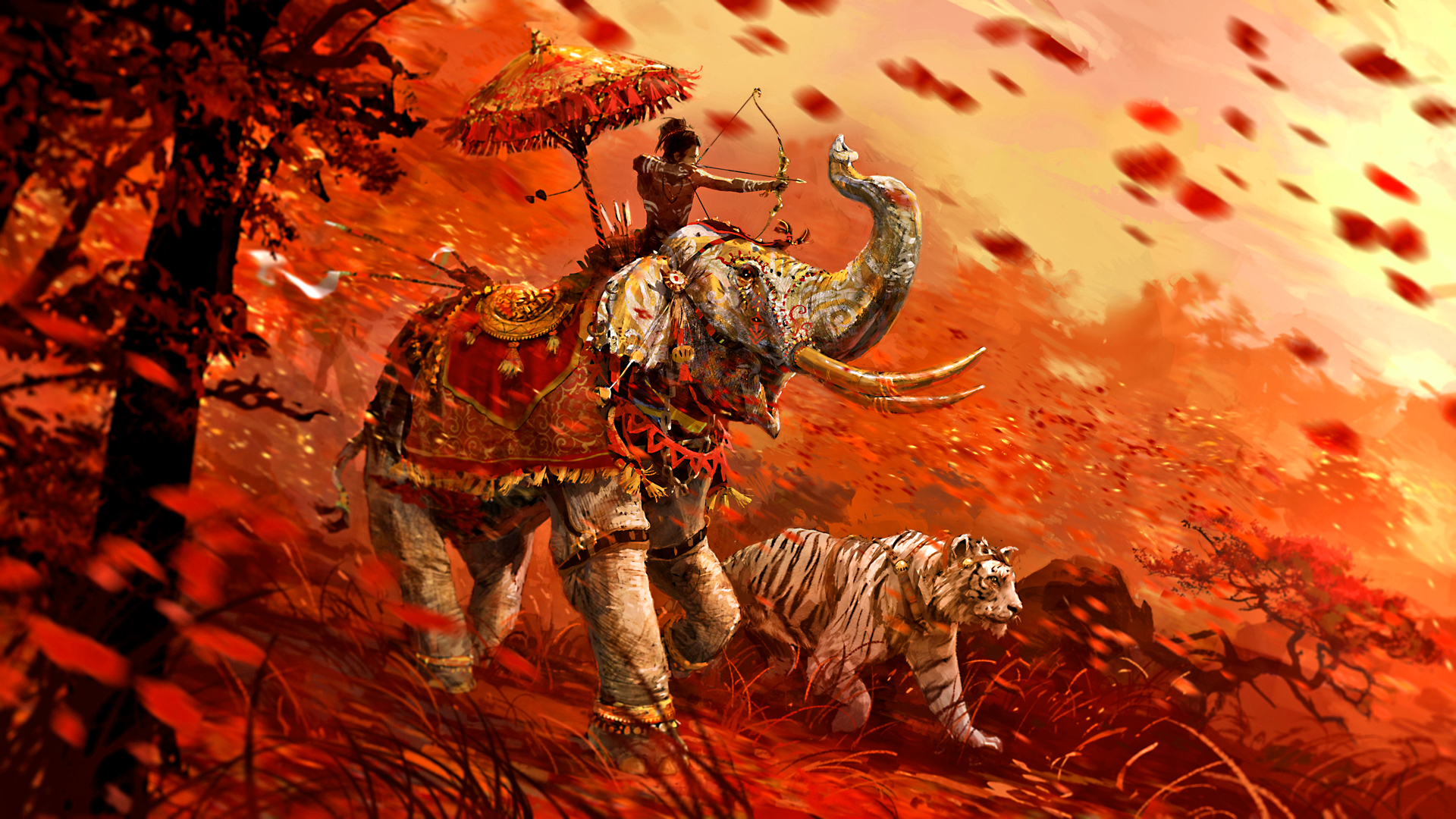 tiger, elephant, video game, fantasy, warrior wallpaper