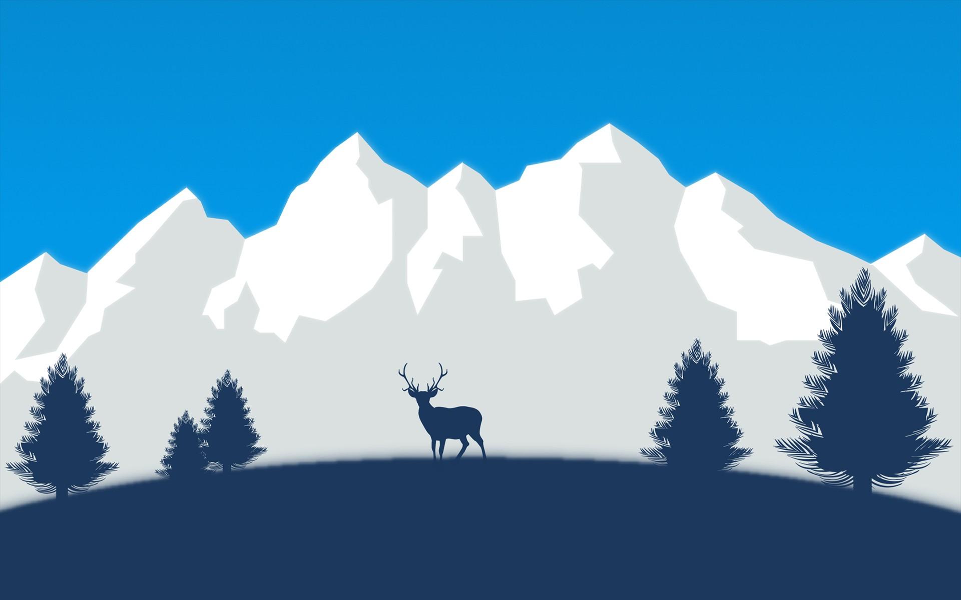 snow, Deer, Mountains, Trees, Vector Wallpaper HD / Desktop