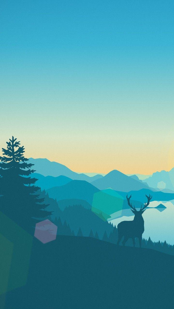 Phone wallpaper Landscape illustration #deer #nature #blue