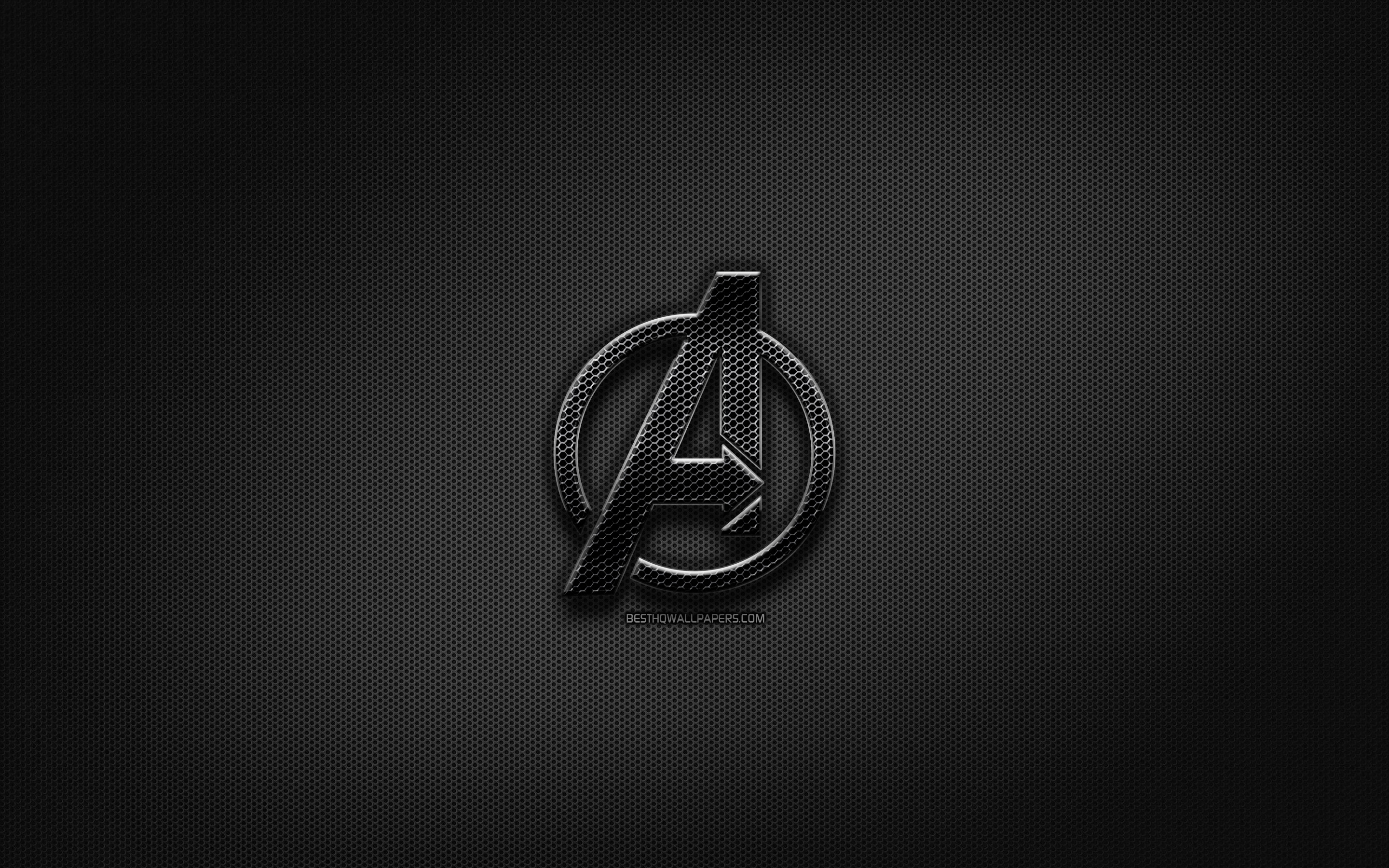 Download wallpaper Avengers black logo, creative, metal grid