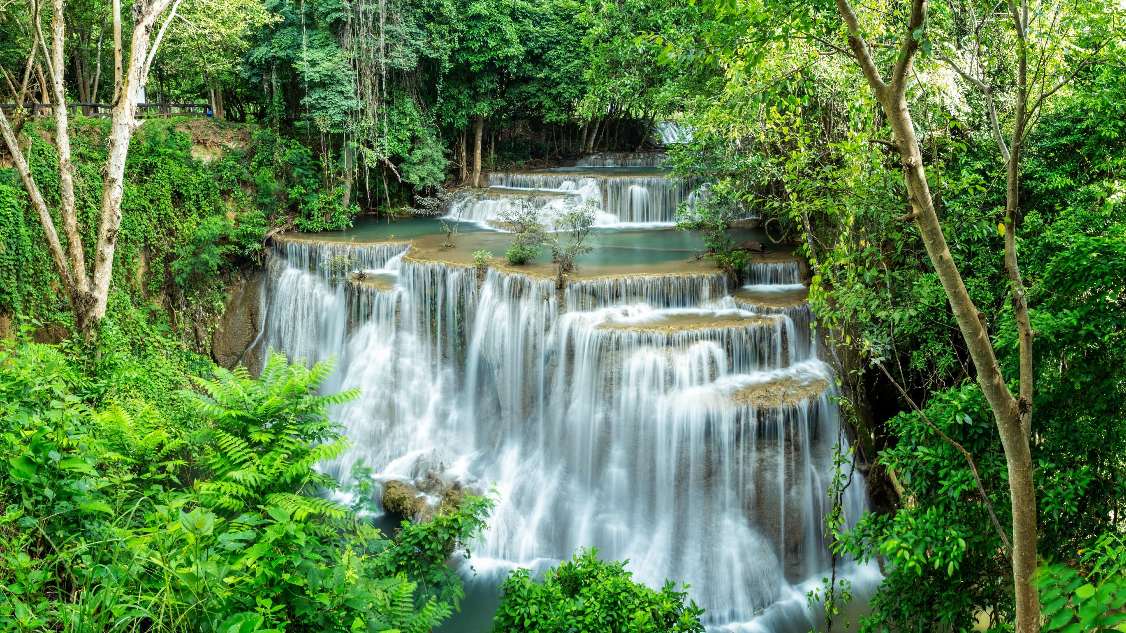 HD wallpaper: waterfall, nature, body of water, huay mae khamin