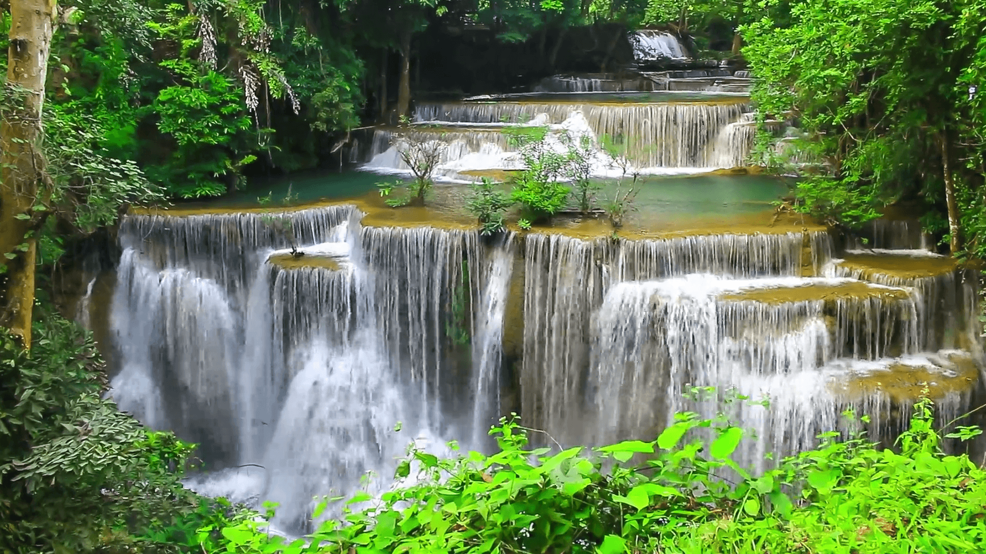Beautiful Huai Mae Khamin Waterfalls in the middle of the forest in Kanchanaburi, Thailand. Stock Video Footage