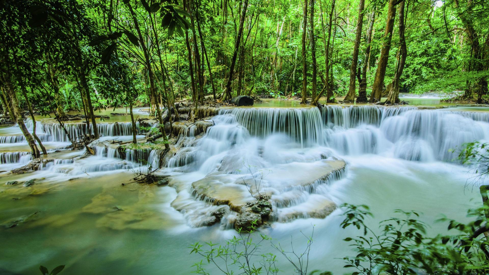 Huay Mae Khamin Beautiful Waterfall In Thailand Desktop Background