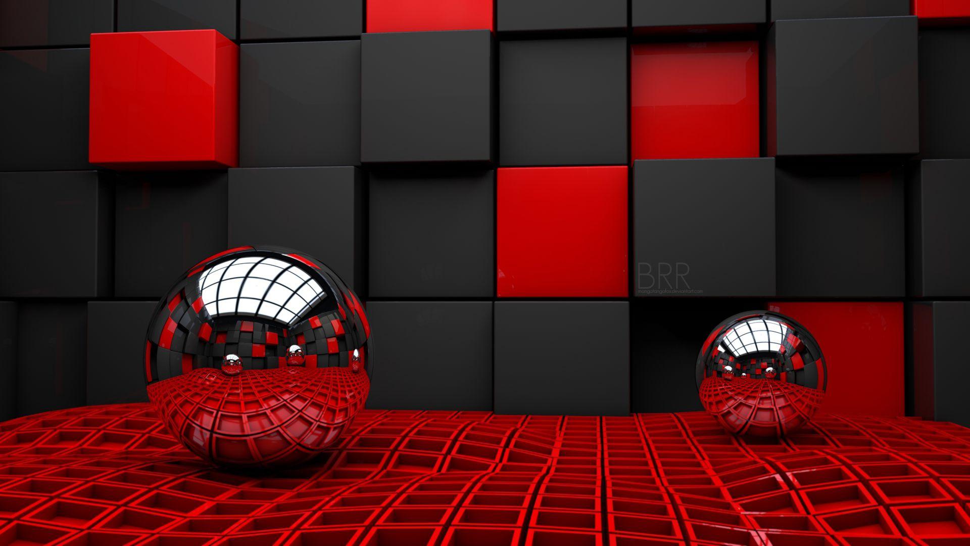 Red and Black Cubes. My Renders. Red wallpaper, 3D desktop