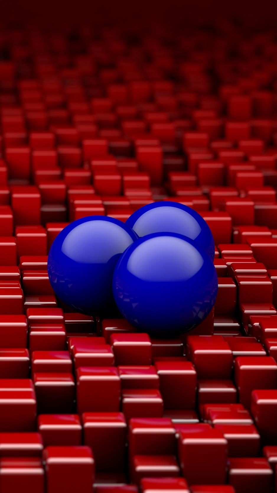 Download wallpaper 938x1668 balls, cubes, red, blue, rendering