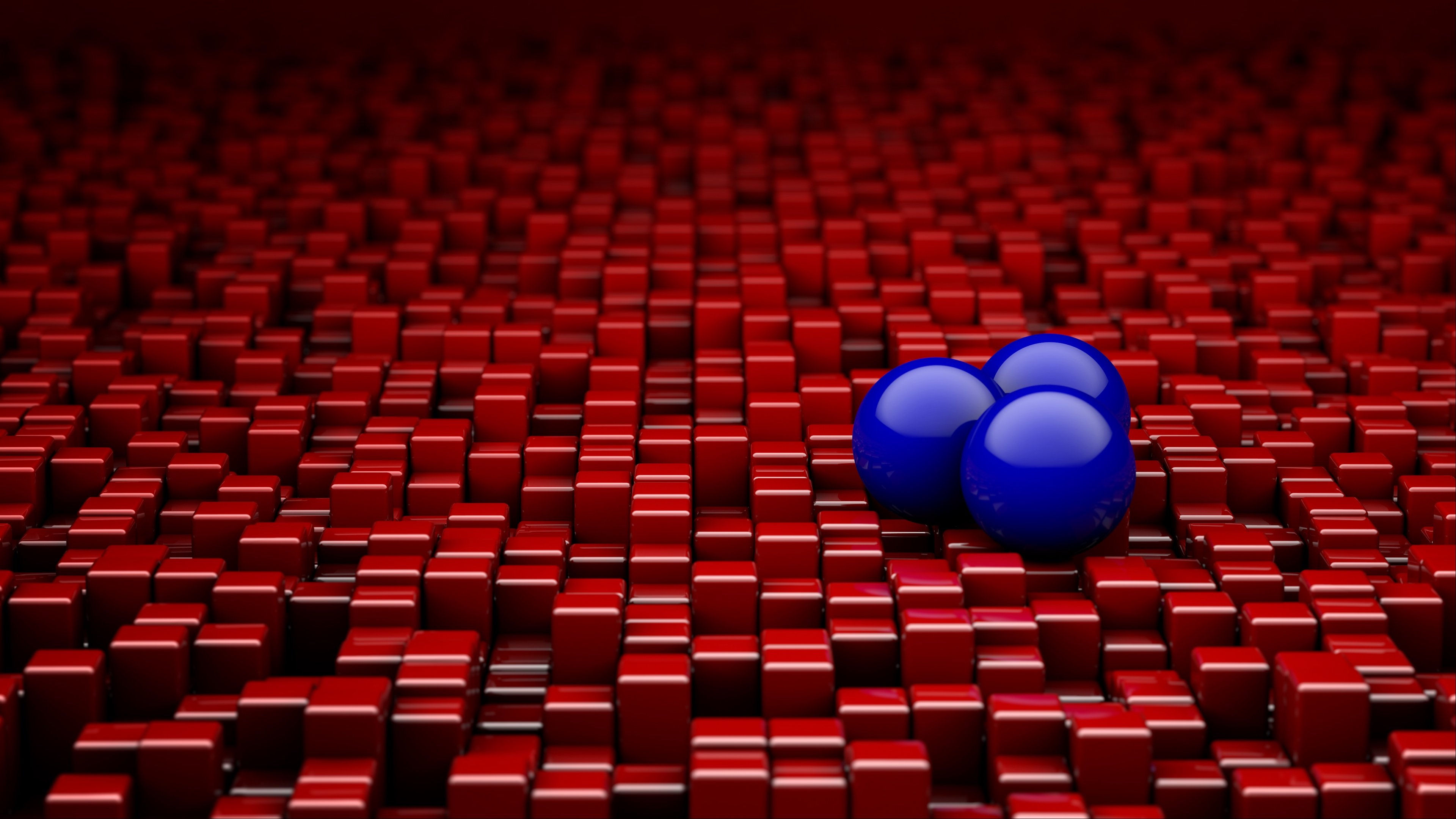 Download wallpaper 3840x2160 balls, cubes, red, blue, rendering 4k