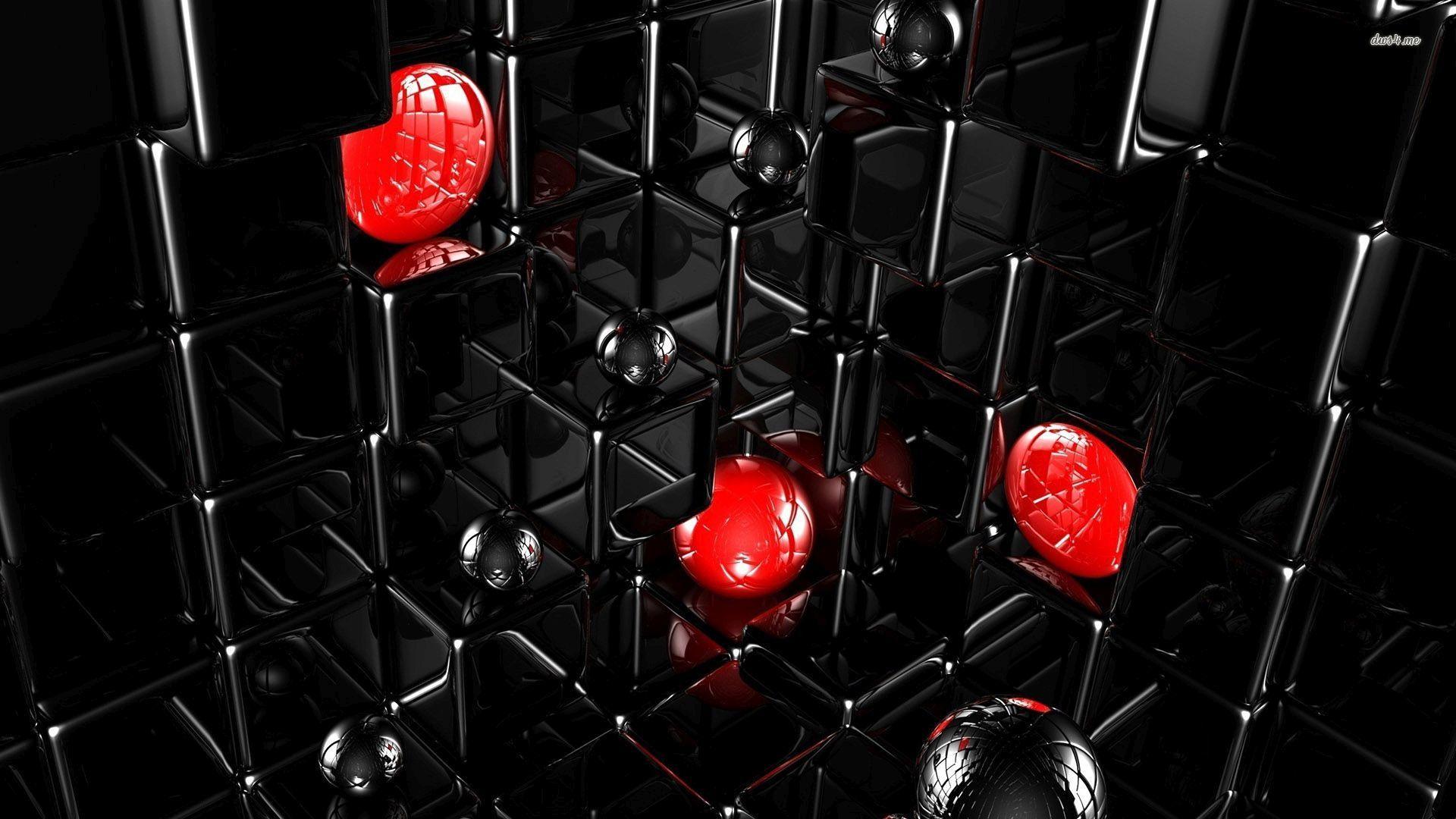 Red balls hiding in the black cubes wallpaper wallpaper