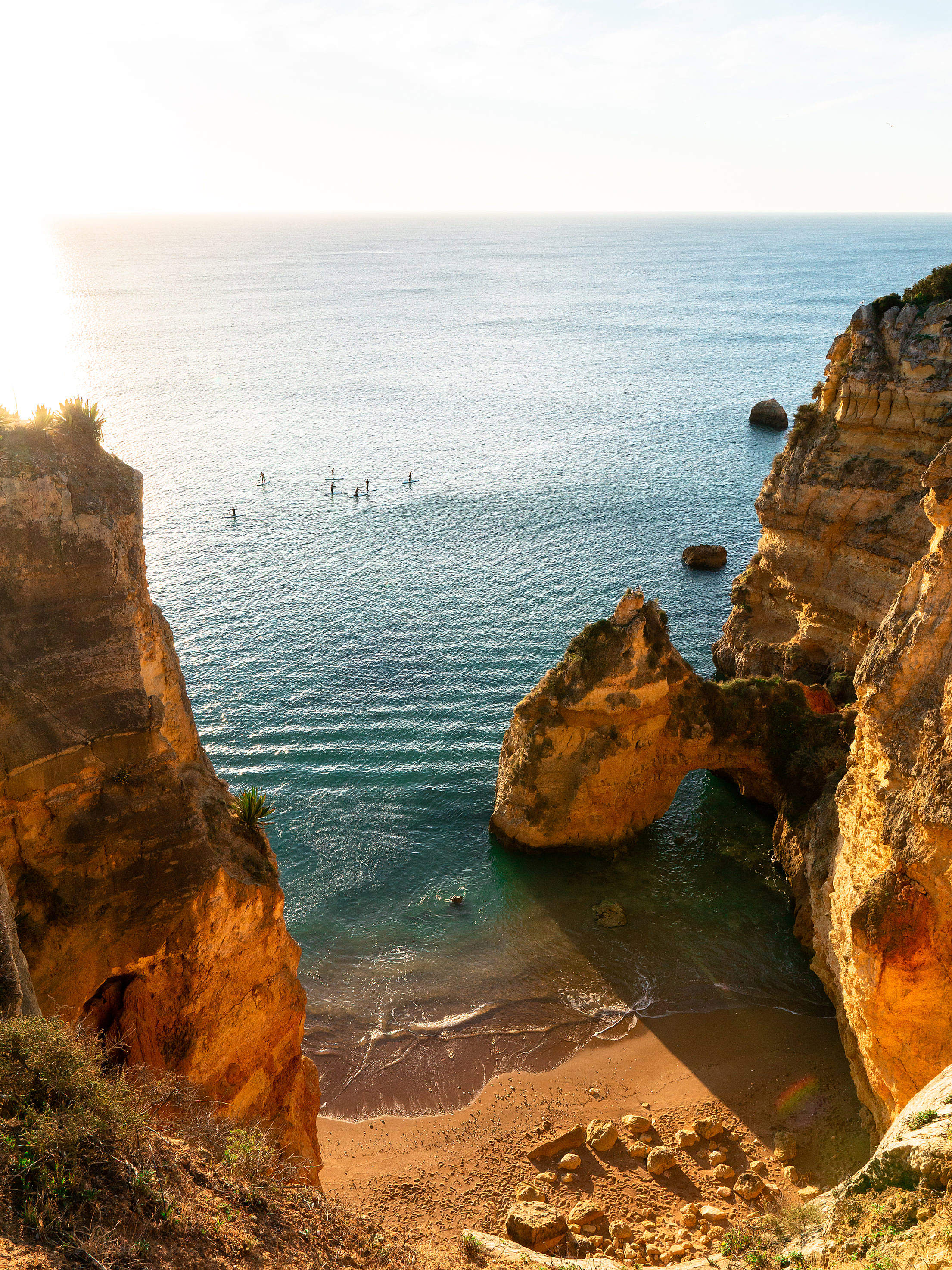 Paddleboarding Between Sea Pillars of Southern Portugal Free Stock