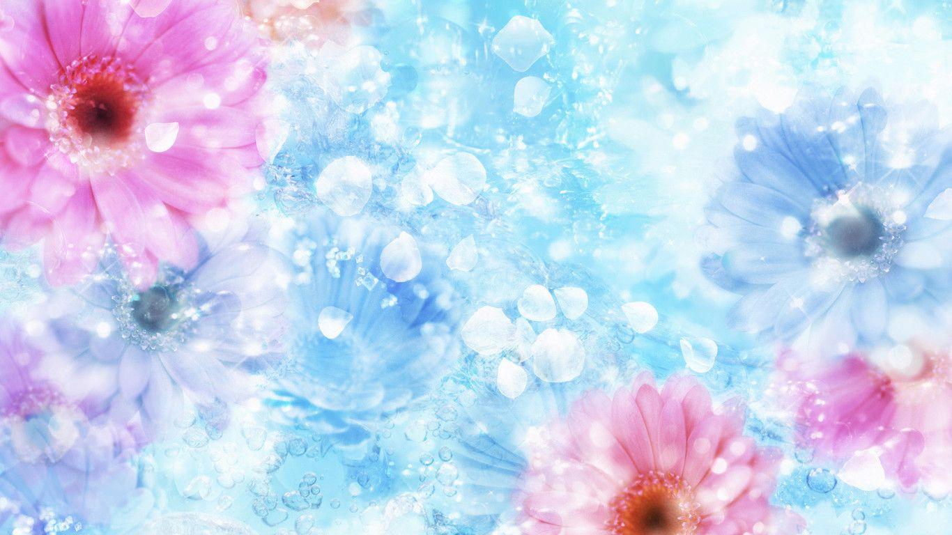 Wallpaper Download 1366x768 Flowers and crystals in the water