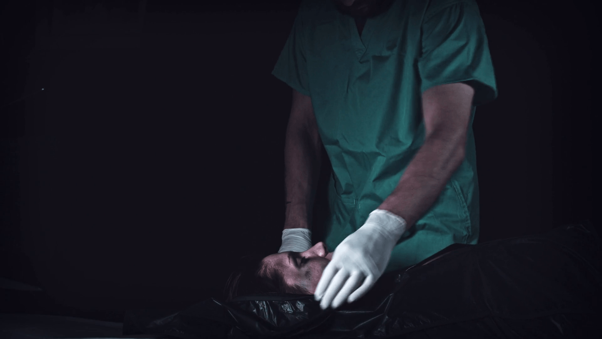 4K Crime Morgue Mortician Opens Black Bag with Dead Body Stock Video Footage