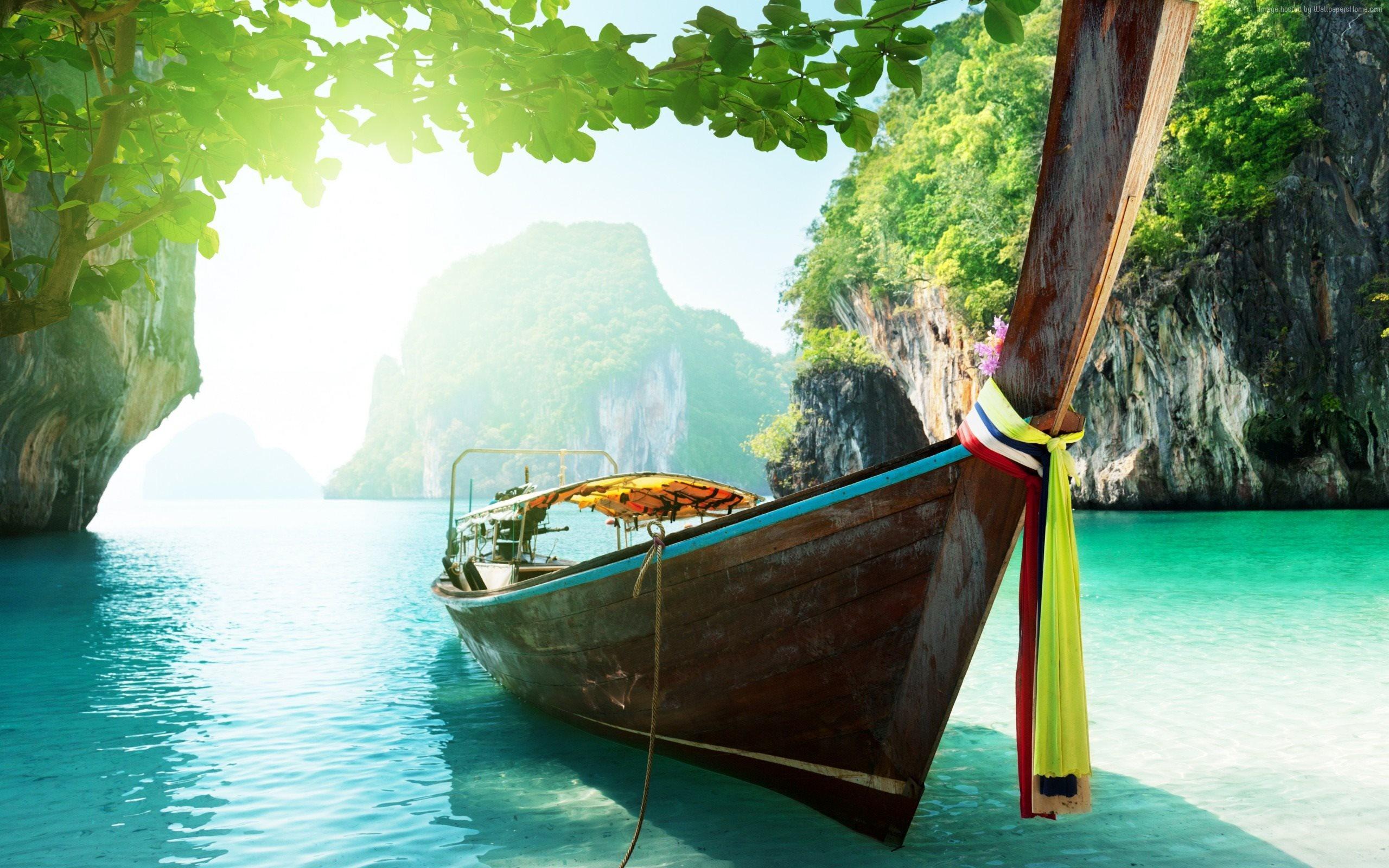 Download wallpaper boats, islands, Thailand, summer, Phuket, sea
