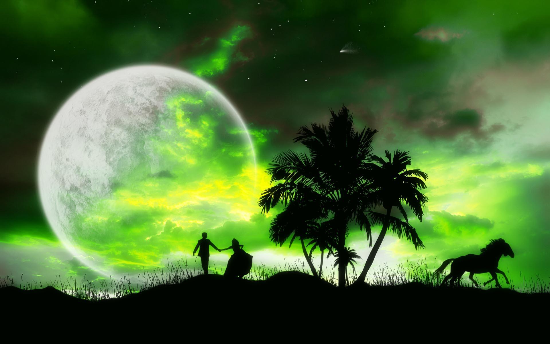Love Couple In Moon Night wallpaper