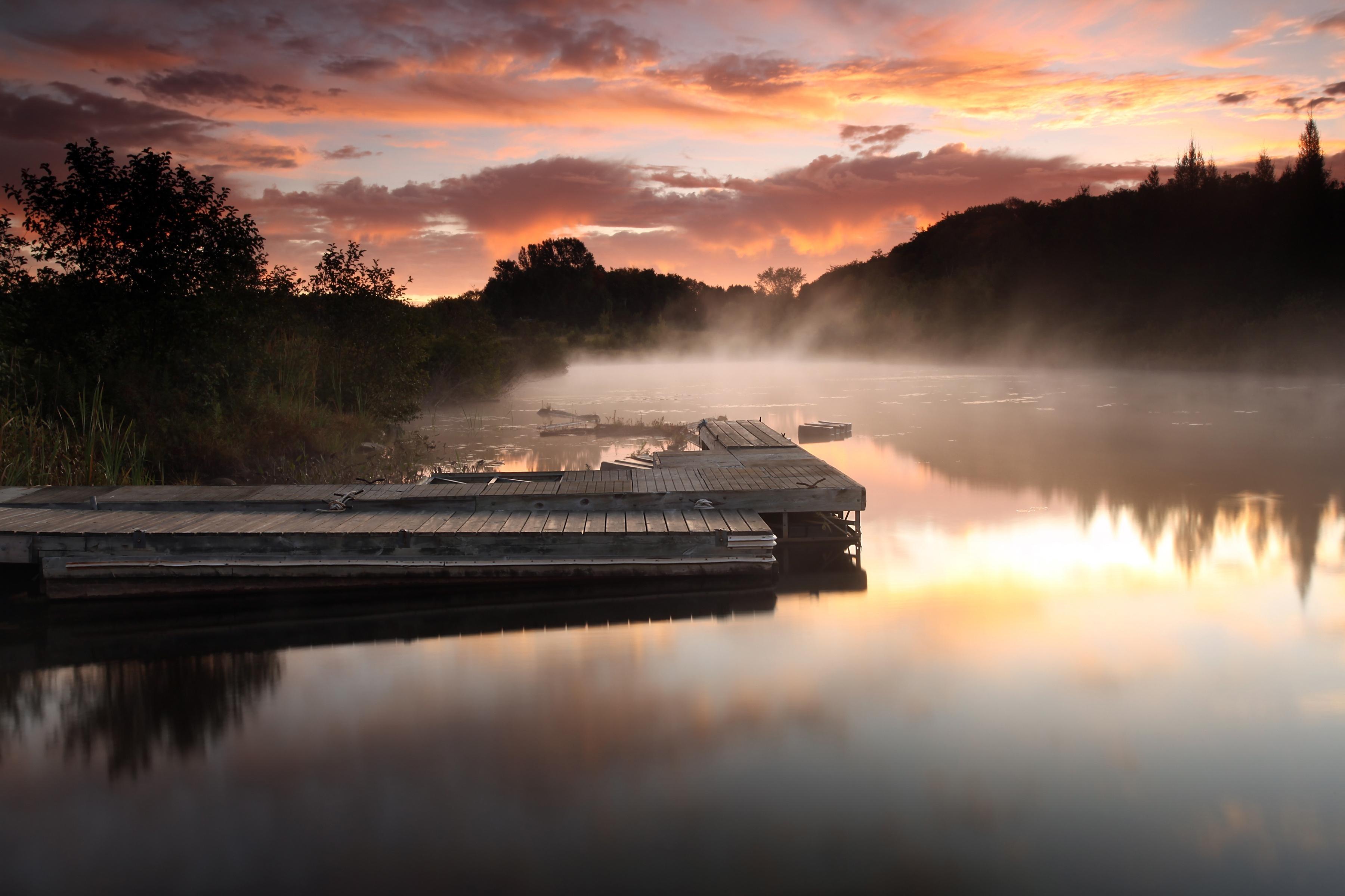 Download wallpaper 3600x2400 pier, wooden, bridge, corner, evening