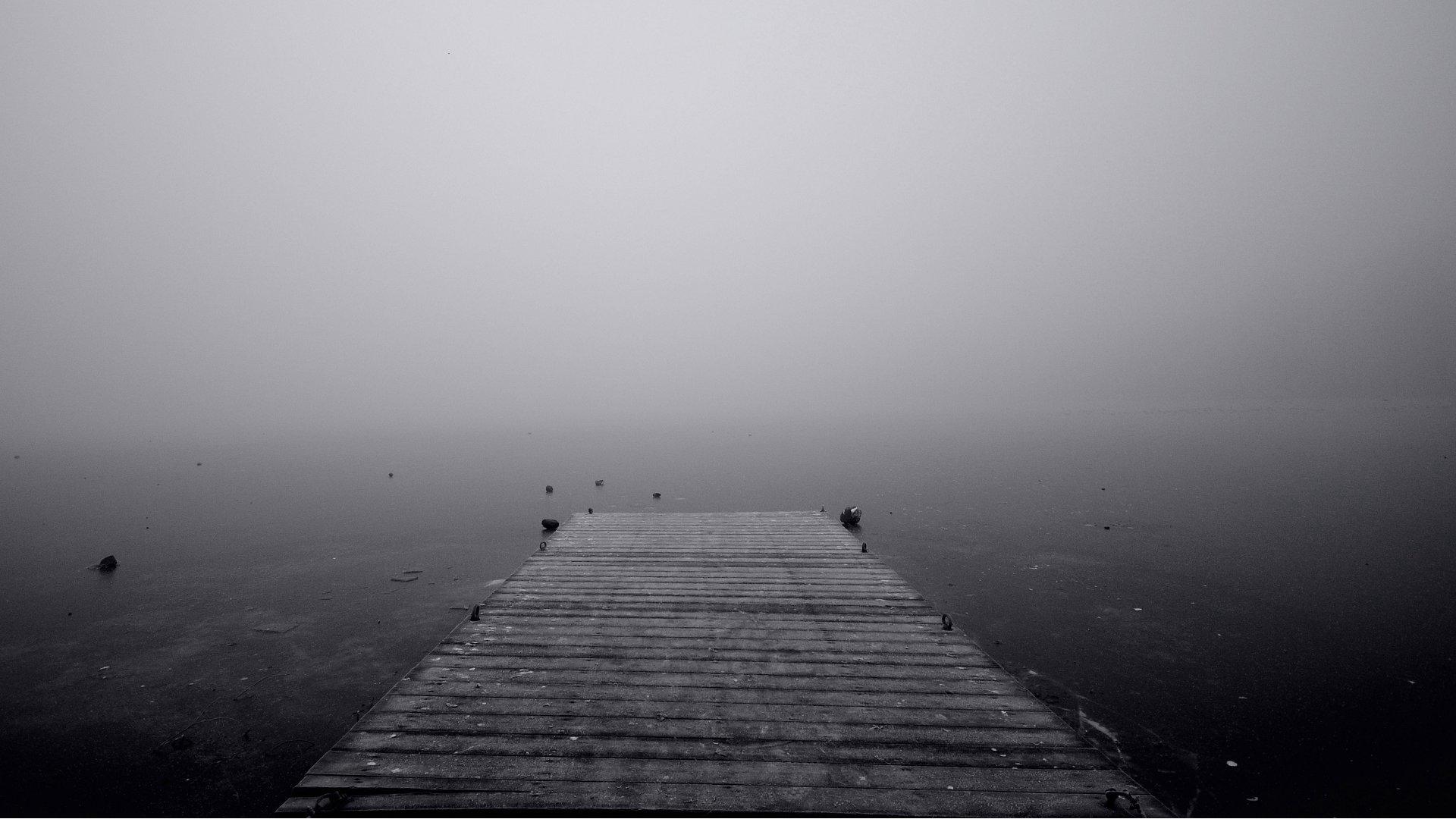 Pier Uncertainty Fog Black And White Image, HD