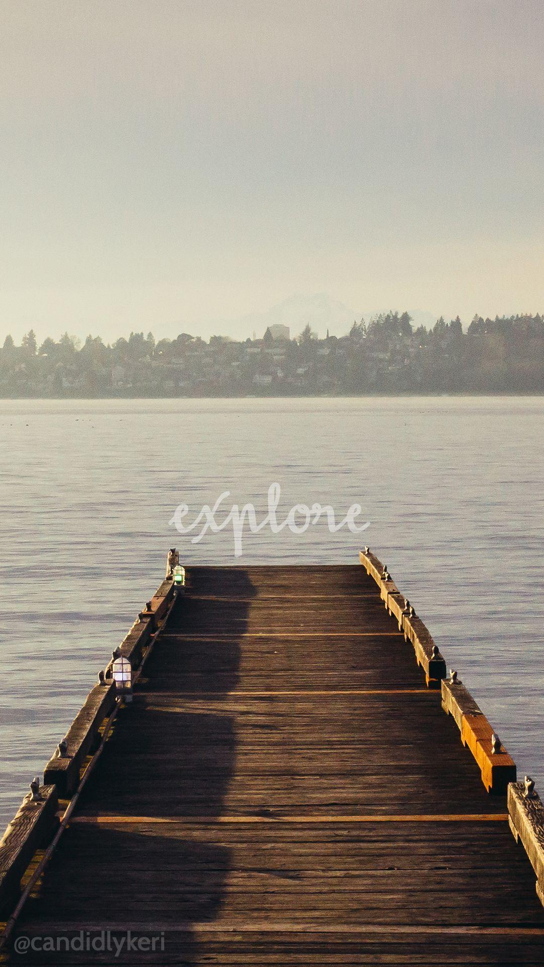 Explore Lake Beach Scene Quote Boardwalk Pier Wallpaper With Black