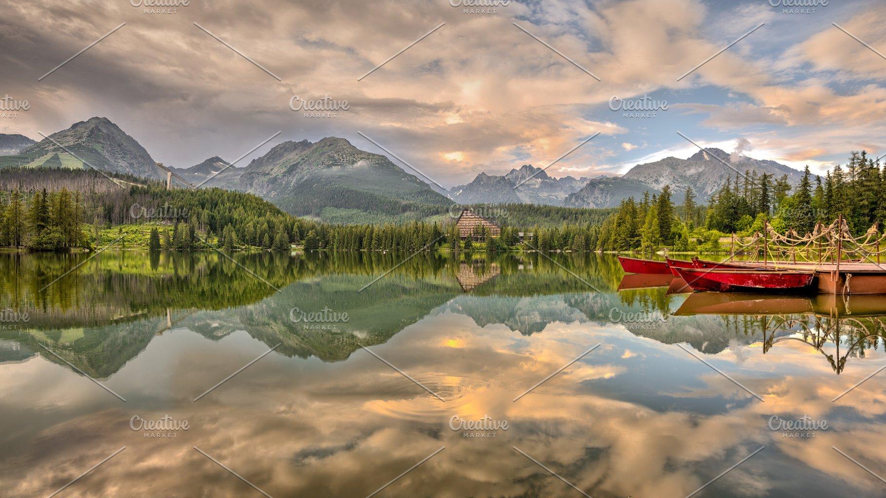 Glacial mountain lake Strbske Pleso in National Park High Tatra