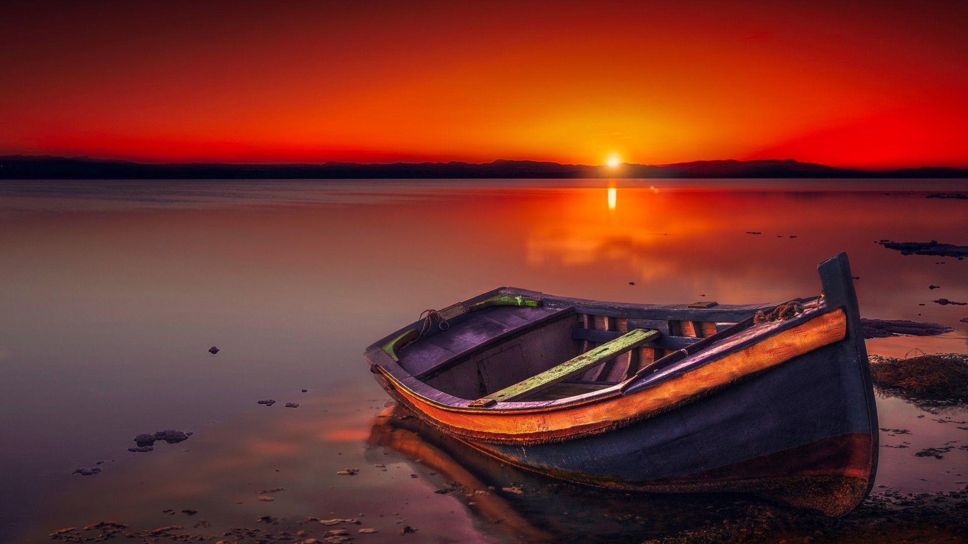 ocean sunset boat