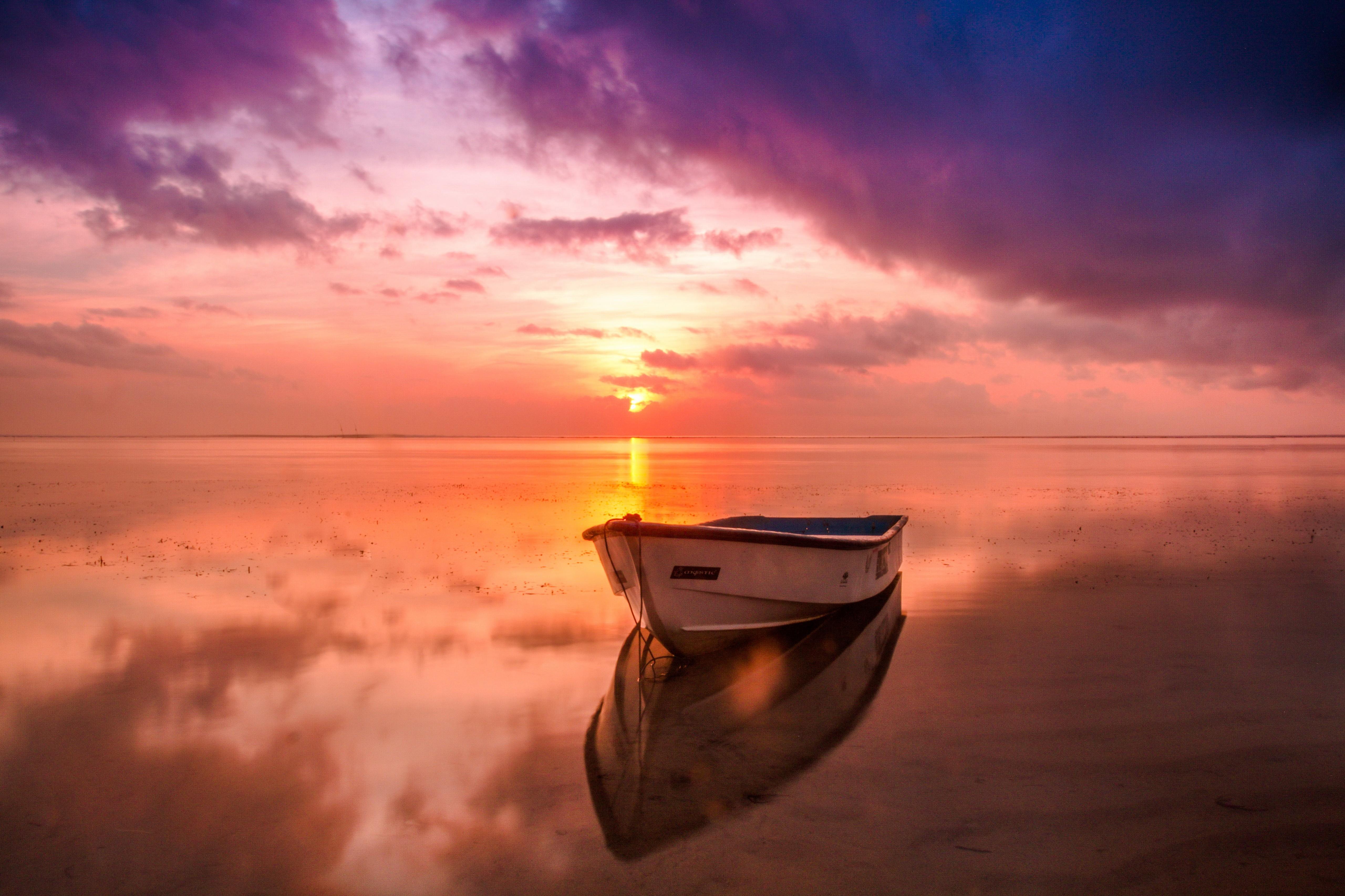 Free photo: Boat at sunset, Solitary, Solitude