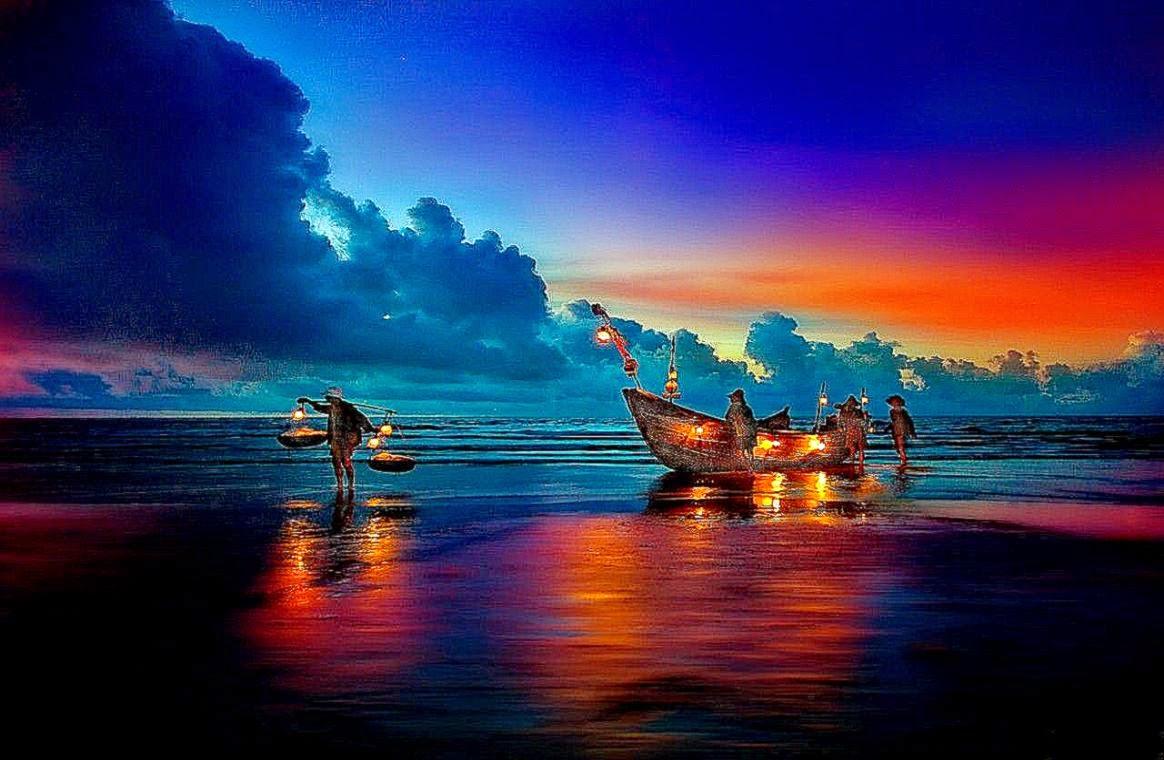 Boat Sunset Evening Beach Wallpaper HD