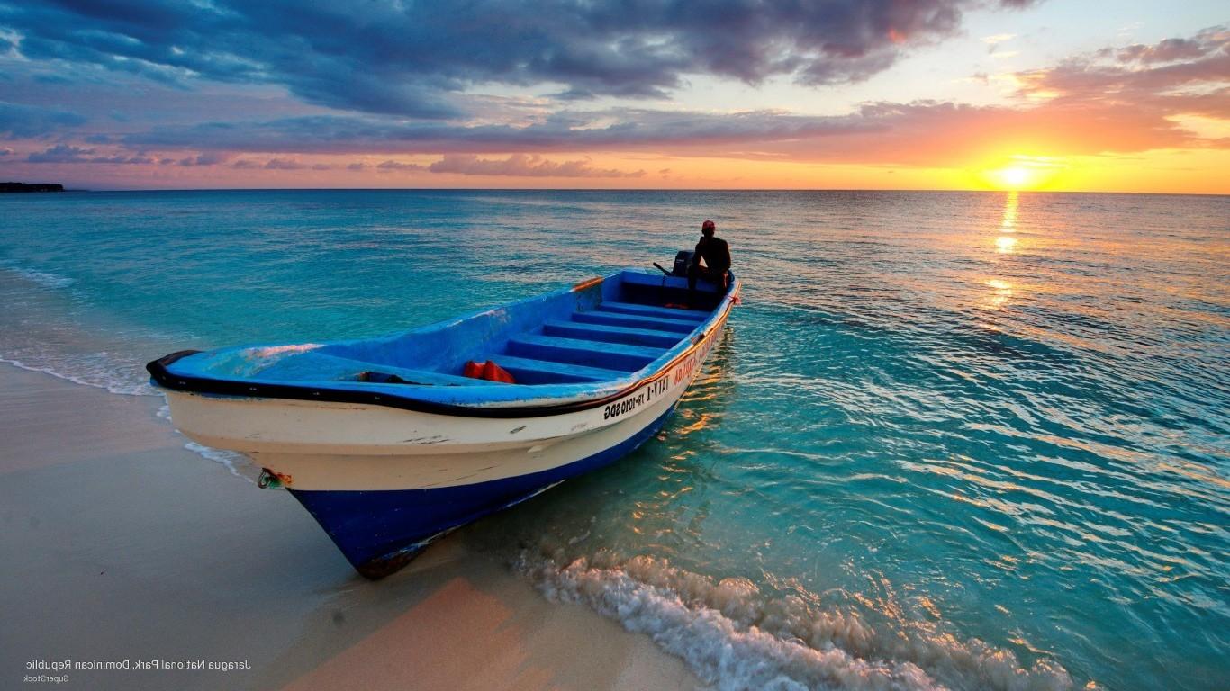 nature, Landscape, Sea, Boat, Sunset Wallpaper HD / Desktop