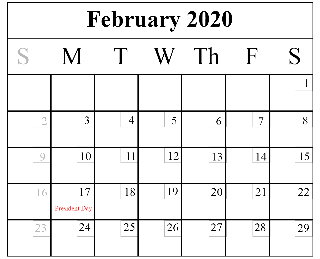 February 2020 Calendar PDF, Word, Excel