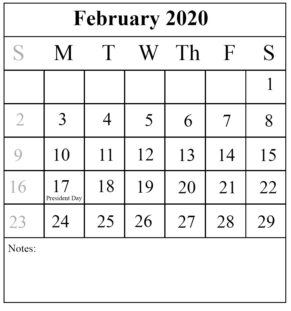 Free Blank February 2020 Printable Calendar In PDF, Excel & Word