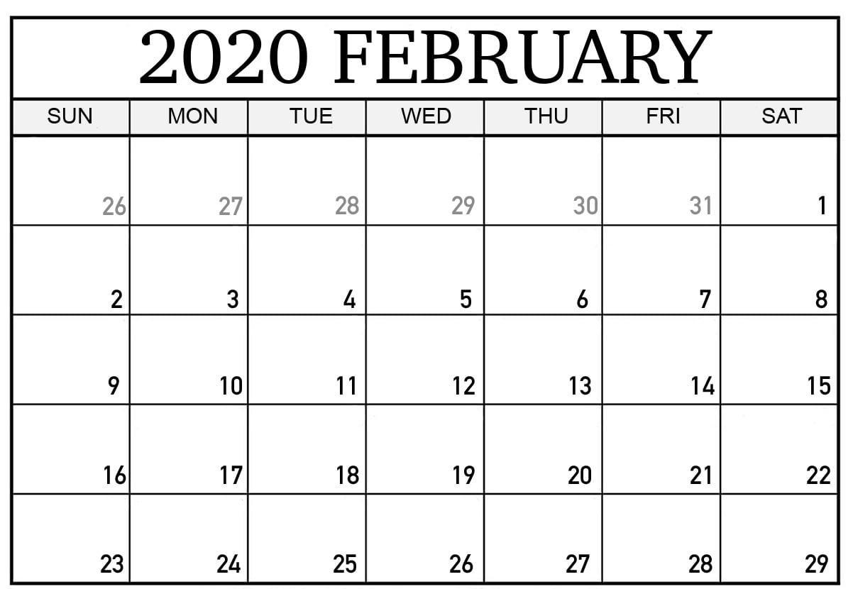 February 2020 Calendar PDF, Word, Excel