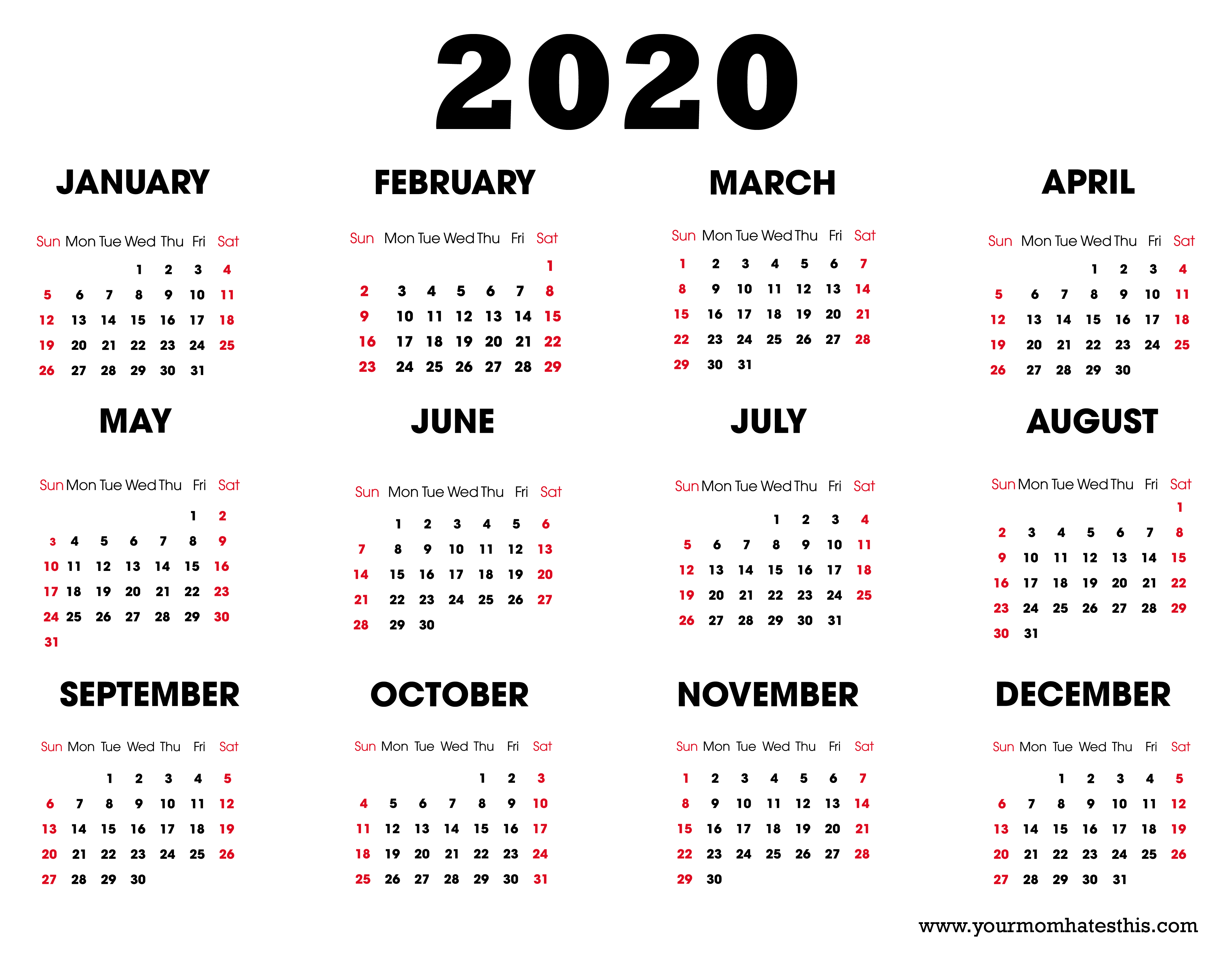 2020 Calendars in PDF