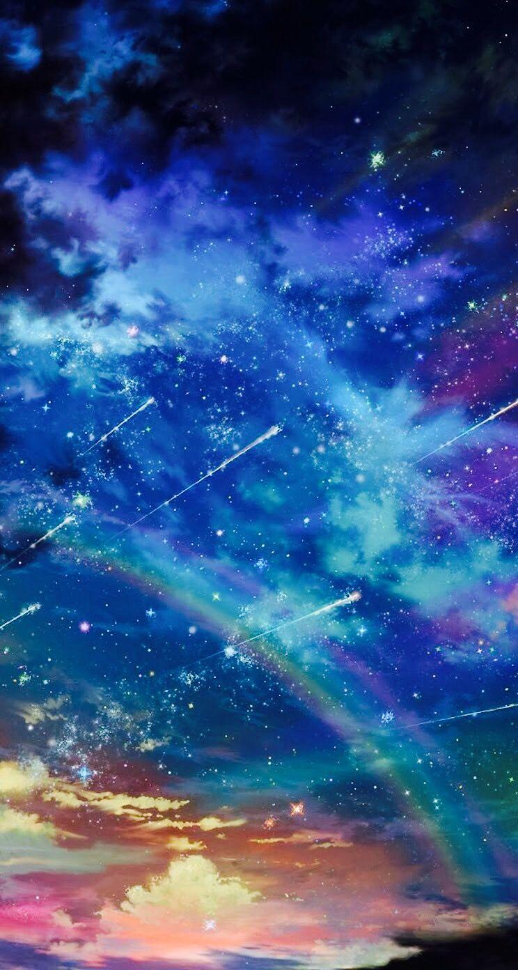 Blue sky stars Galaxy rainbow. iPhone wallpaper. Milky way, Sky