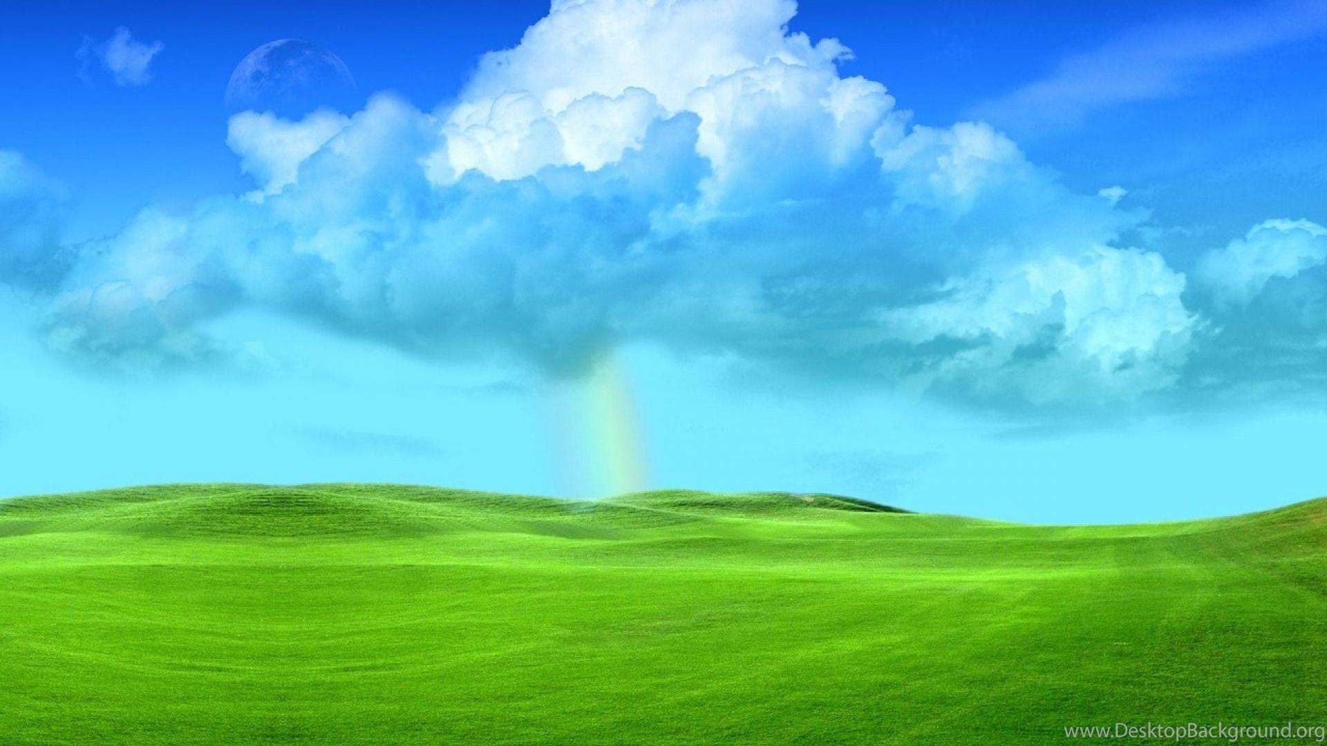 Clouds Sky Rainbow Grass Fields Hills HD Wallpaper Wallpaper
