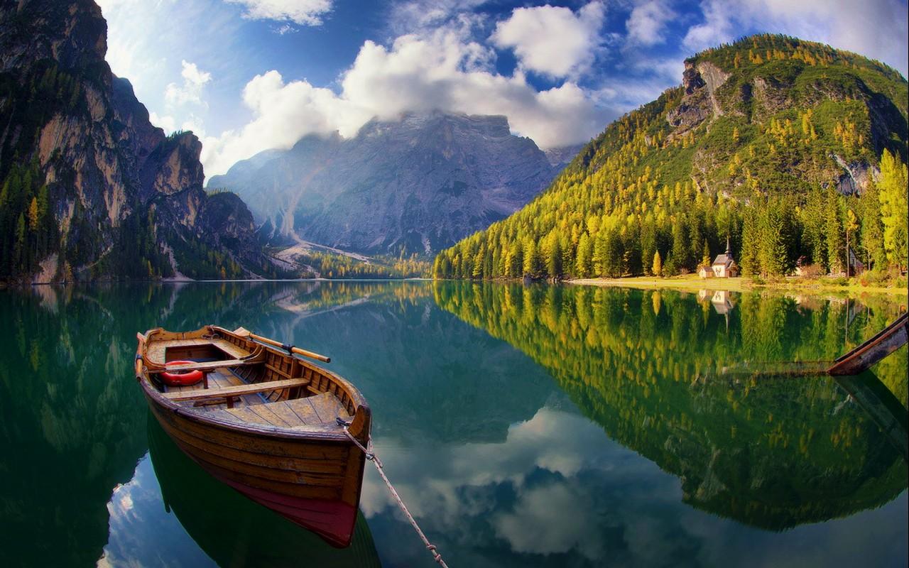 Lakes Sunny Lake Braies Serenity Tranquility Crystal Boat Clear Forest Mountain Calmness Sky Summer Italy Trees Beautiful Reflection Lovely Dolomites Clouds View Shore Wallpaper Kinney Pike Insurance